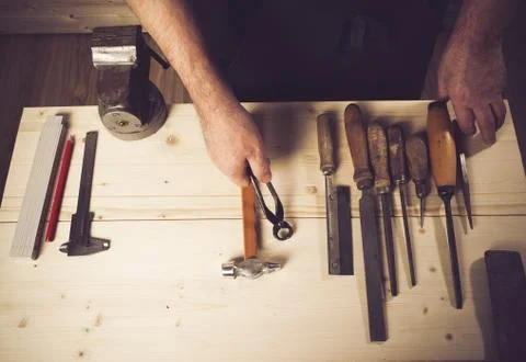 Senior carpenter working in his workshop Stock Photos