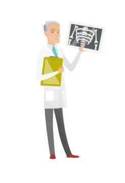 Senior caucasian doctor examining a radiograph. Stock Illustration