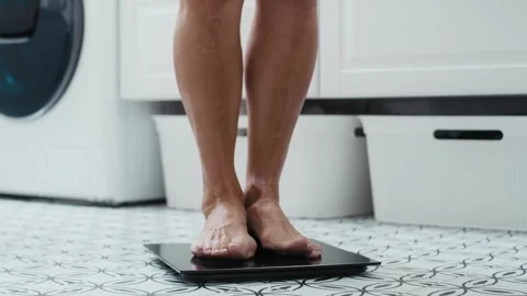 Elderly Woman Bathroom Weight Scale Stock Image - Image of scale