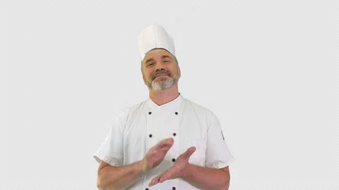 Senior chef applauding to camera and smiling, Alpha Channel Stock-Footage 150964714