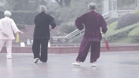 Senior Chinese Man Practicing Tai Chi in a Park at Sunrise Stock Footage 78220260