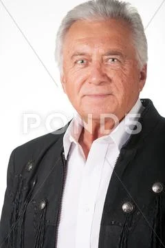Senior citizen portrait in black leather jacket Stock Photos