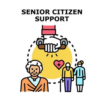Senior citizen support concept providing care and assistance Stock Illustration