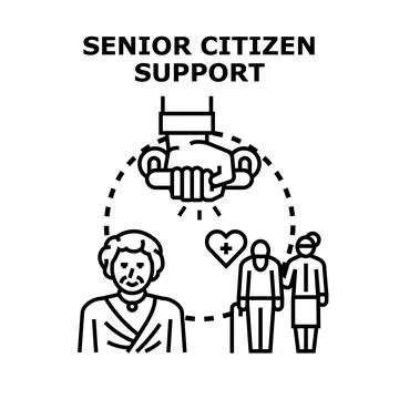 Senior citizen support concept providing care and assistance Stock Illustration
