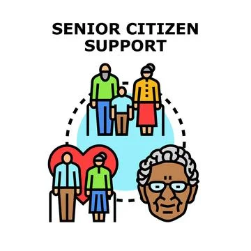 Senior citizen support system concept illustration Illustrazione stock