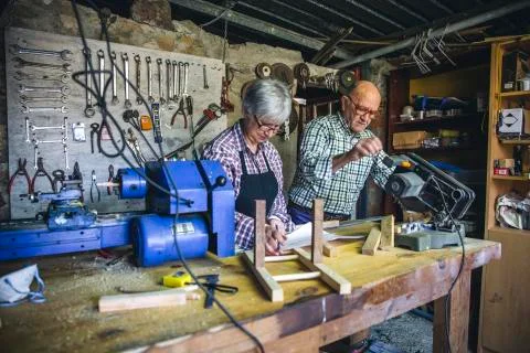 Senior couple in a carpentry Stock Photos