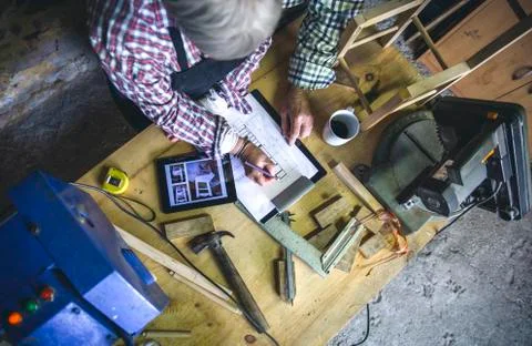 Senior couple in a carpentry Stock Photos
