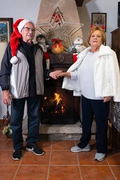 Senior couple celebrating christmas,enjoying these emotional and family holidays Stock Photos