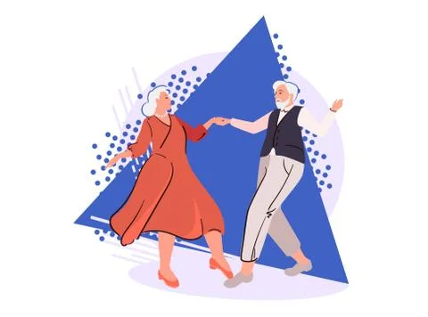 Senior couple dancing on abstract background. Cartoon elderly people in Stock Illustration