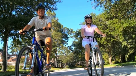 Senior Couple Healthy Cycling Lifestyle Stock Footage