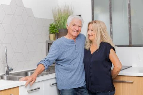Senior couple in the kitchen Stock Photos