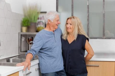 Senior couple in the kitchen Stock Photos