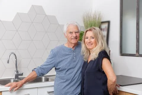 Senior couple in the kitchen Stock Photos
