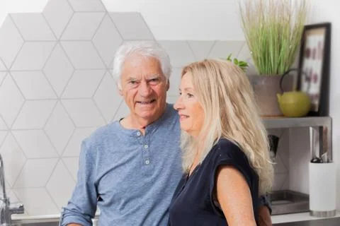 Senior couple in the kitchen Stock Photos