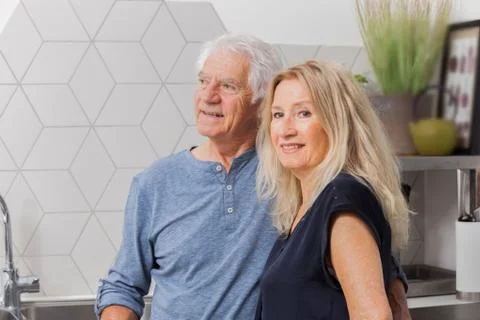 Senior couple in the kitchen Stock Photos