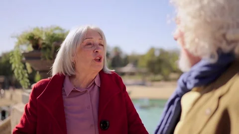 Senior couple talking under the sun in an urban park Video stock 261224115