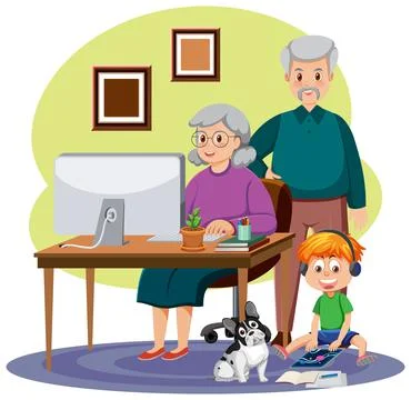 Senior couple using computer Stock Illustration