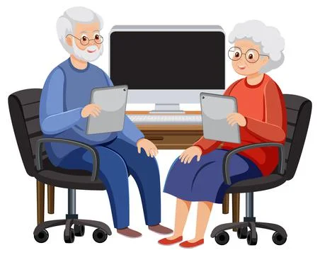 Senior couple using computer Illustrazione stock
