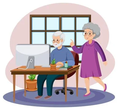 Senior couple using computer Illustrazione stock