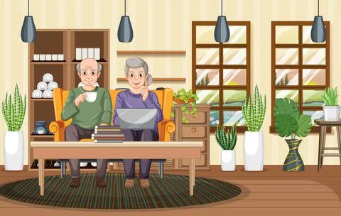 Senior couple using laptop at home Stock Illustration