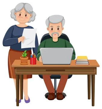 Senior couple using laptop 스톡 일러스트