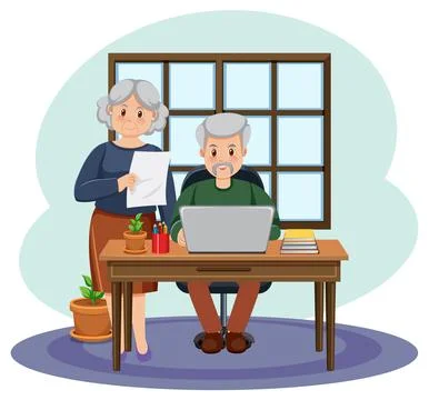 Senior couple using laptop 库存插图