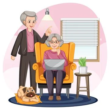 Senior couple using laptop 库存插图