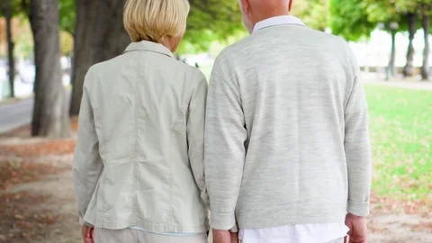 Senior couple walking in park. Active modern life after retirement. Family Stock Footage 82547740