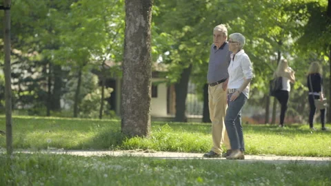 Senior Couple Walking in the park Stock Footage 137428802
