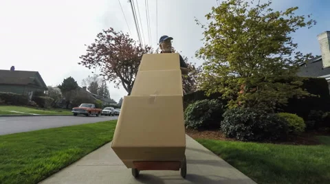 Senior delivery man delivering boxes to residence Video stock 62125397