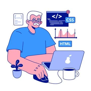 Senior developer. Oldman programming and coding. Developing Stock Illustration