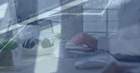 Senior developer starting typing animating code graphs colleague joining driving Stock Footage 318544943