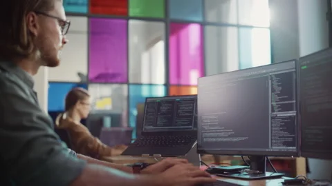 Senior Developer Writing Code On Personal Computer in Office Stock Footage 223189427