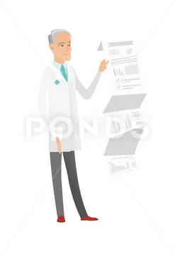Senior doctor in medical gown giving presentation. Stock Illustration