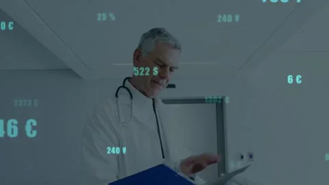 Senior doctor reading notes looking up moving and greeting while health €$¥£ Stock Footage 333169236