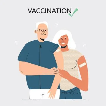 Senior elderly couple after vaccine injection. Time to vaccinate Vaccination Stock Illustration
