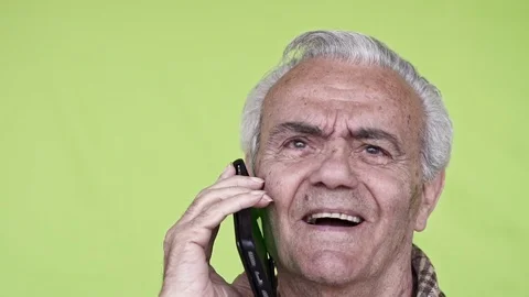 Senior Elderly Happy Man talking on smartphone, Close up Slow Motion Video Stock Footage 105972992