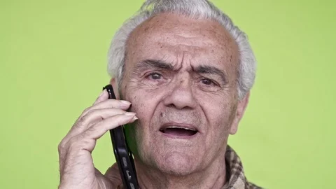 Senior Elderly Happy Man talking on smartphone, Close up Slow Motion Video Stock Footage 105973067