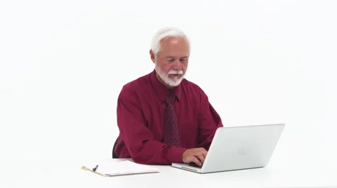 Senior elderly man using laptop and smiling Video stock 67354177