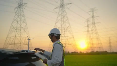 Senior electrical engineer working with tablet near electrical lines. Stock Footage 148355644