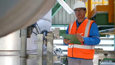 Senior Engineer Performing Daily Inspection in Oil Refinery Production Area 4K 스톡 동영상 337941596
