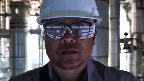 Senior engineering professional in personal protective equipment, showing experi 스톡 동영상 347795072