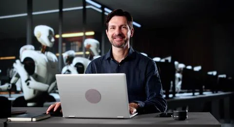 Senior Engineers Creating Virtual Workers With Advanced Artificial Intelligen Stock Photos