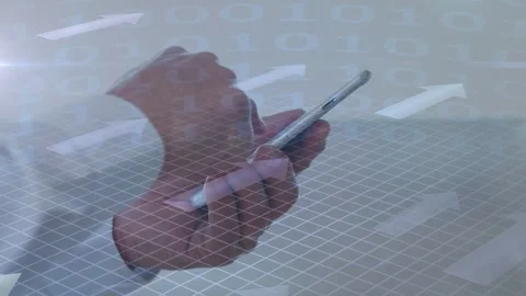 Senior exec left thumb hovering then tapping phone, rotating grip accessing data Stock Footage 335281833