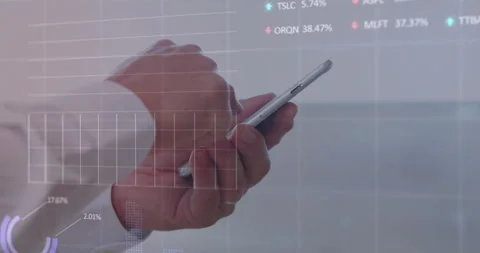 Senior executive tapping smartphone and revealing animated finance chart Vidéo 310151266