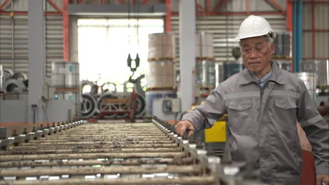 Senior experienced technician checking large machine Stock Footage 317904390