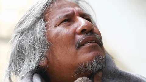 Senior homeless man cold and sick on street.Close-up. Stock Footage 101411261