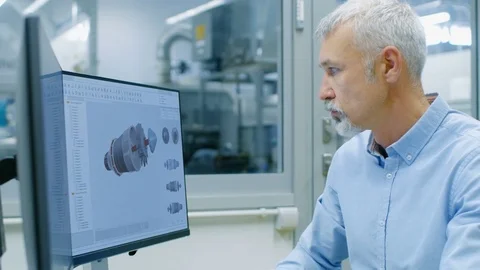 Senior Industrial Engineer Working on a Computer with Green Screen Mock-up  Video stock 82256541