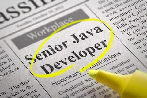 Senior Java Developer Vacancy in Newspaper Stock Illustration
