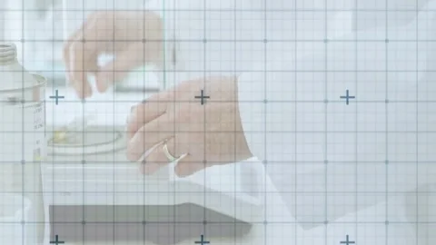 Senior lab tech raising pipette and placing tiny yellow specimen with forceps Stock Footage 330546178